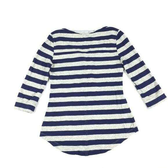 Anthropologie Little Yellow Button Top Size Extra Small Womens Blue Grey Stripef - Picture 2 of 10